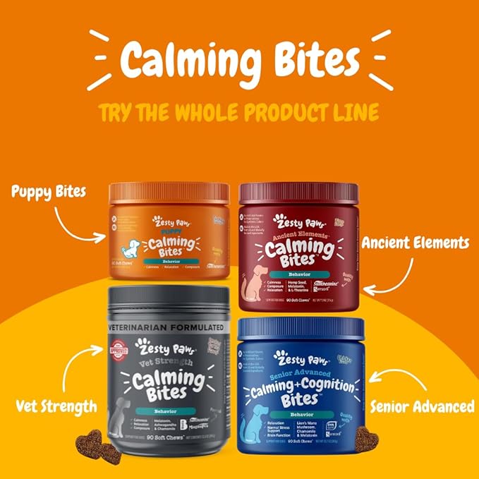 Zesty Paws Advanced Calming Soft Chews for Dogs - Composure & Relaxation for Everyday Stress & Separation + Thunderstorms - with Melatonin, Ashwagandha & L-Theanine - 90 Count