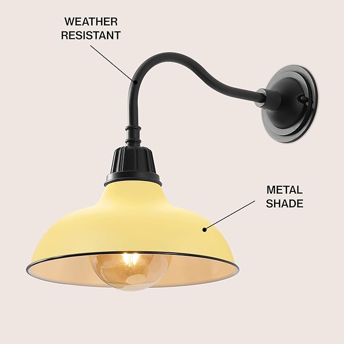 JONATHAN Y JYL7613H Aurora 12.25" 1-Light Farmhouse Industrial Indoor/Outdoor Iron LED Gooseneck Arm Outdoor Sconce for Entryway Lobby Kitchen Bathroom Bedroom Living Room Hallway, Matte Yellow