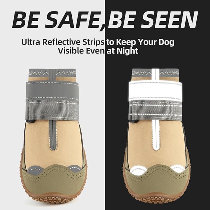 Dog Shoes for Large Dogs, Medium Dog Boots & Paw Protectors for Hardwood Floors, Outdoor Dog Booties for Hot Pavement Winter Snow Hiking, Waterproof Dog Shoes with Reflective Strips Size 4