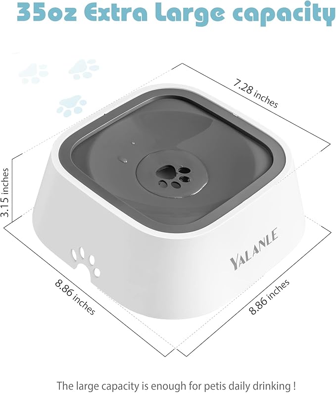 1L Dog Water Bowl No Spill, 35oz Spill Proof Dog Water Bowl Reduce Refill, Slow Drinking Pet Bowl Anti Splash No Mess for Vehicle/Outdoor/Indoor, White