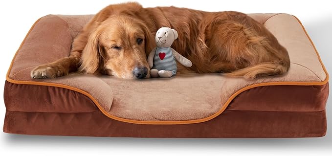 FluffyDream 42 inch Memory Egg-Crate Foam Dog Bed, Orthopedic Pet Couch Bed with Washable Removable Cover, Brown