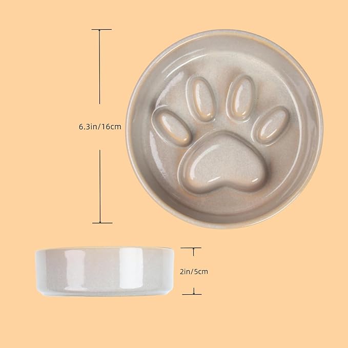 Slow Feeder Dog Bowls，Ceramic Bowl for Cats and Dogs，Dog Bowls，with Non-Slip Silicone Mat，Pet Bowl for Small Dogs and Cats，Slow Down Eating，6.2 inches Grey pet Bowl
