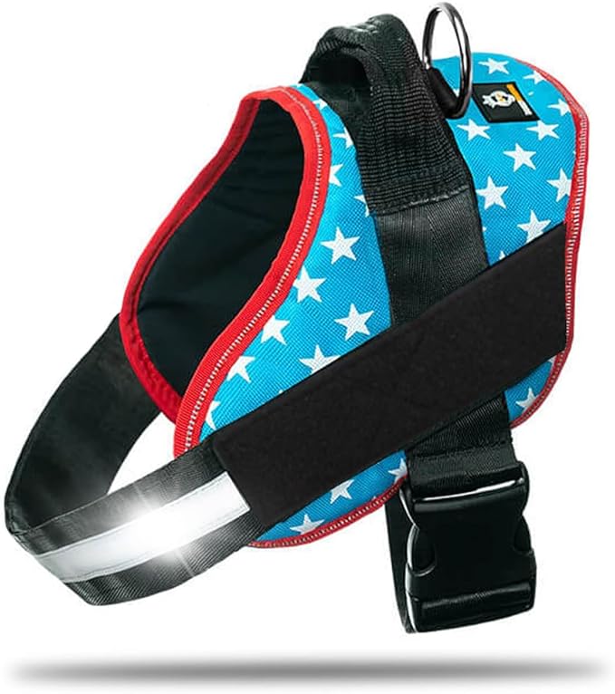Non Pull Dog Harness with Patch Panels and Handle, Adjustable, Reflective, No Choke, Heavy Duty Easy On Service Dog Vest Harnesses for Medium Large Small Sized Dogs - Light Blue, L