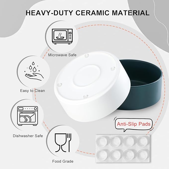 Ceramic Dog Bowl for Food and Water - Pet Feeder Bowl for Medium to Large Dogs - Heavy Ceramic Feeding Dish with Non Slip Base - Dishwasher & Microwave Safe - 8 Inch - 7.5 Cups - Gray