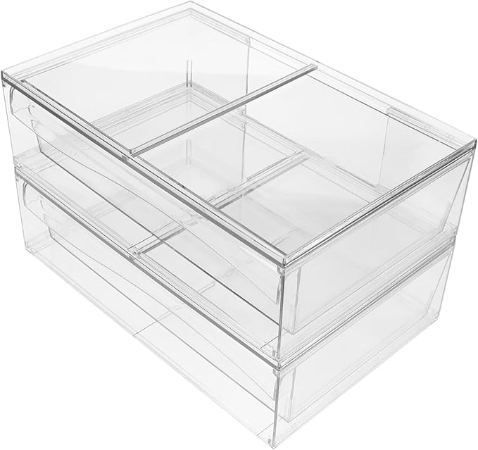 IMIKEYA 2pcs Detachable Acrylic Makeup Organizer Box with Drawer Stylish Desktop Storage for for Bathroom and Vanity Organization