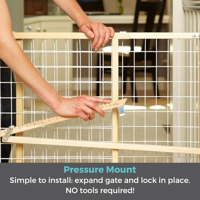 Toddleroo by North States - Extra-Wide Wire Mesh Wooden Baby Gate: Pressure Mounted Baby Gate for Doorways - Adjustable 29.5 to 50 Inches Wide - 31 Inches Tall