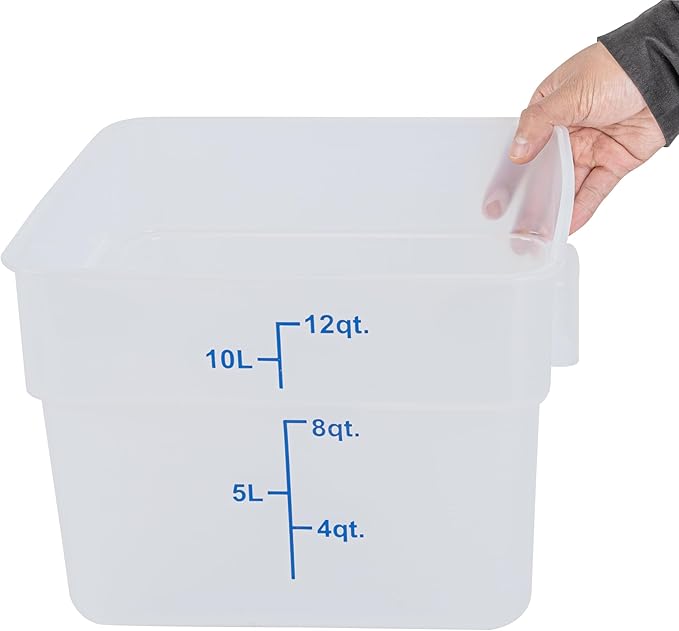 Restaurantware Food Storage Container 1 Pack of 12 qt Plastic Kitchen Storage Bin with Volume Markers Space-Efficient Design Dishwasher-Safe Polypropylene Translucent