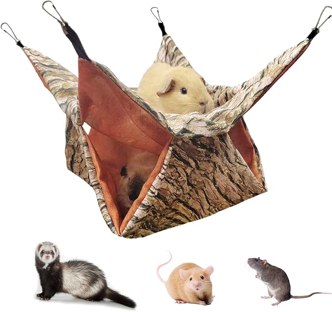 Guinea Pig Rat Ferret Tree Hole Bed and Hammock Tunnel, Hanging Bunk, Parrot Bird Hideout, Small Animals Soft Bed (4.Hammock)