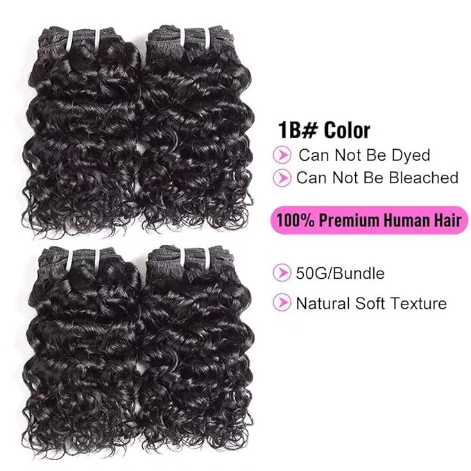 Selina Brazilian Curly Hair Bundles 4 Bundles Kinky Curly Short Human Hair Brazilian Virgin Human Hair 50 Gram/Bundle (8 8 8 8, Natural Color)