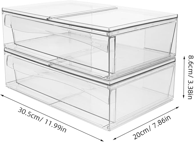 Happyyami 2pcs Detachable Acrylic with Drawer Stackable Desktop Organizer for Makeup and Bathroom Storage Acrylic Storage Bins for Easy Access and Organization