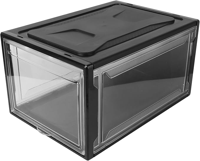 Large Shoe Storage Box Flip Lid Stackable Black Shoe Organizer Container for Men and Women Household Display
