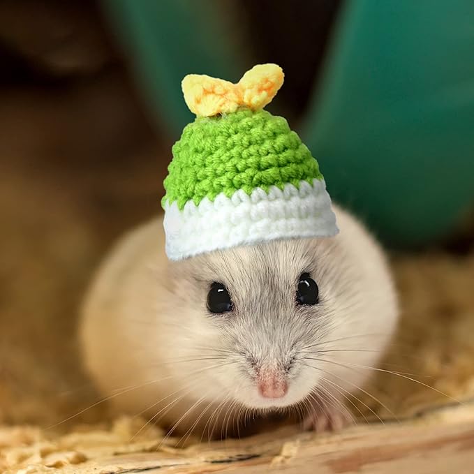 Kajaia 10 Pcs Hamster Hat Small Animals Cute Tiny Hat Mini Hand Knitted Hats for Snakes Pets Bearded Dragon Guinea Pig Bunny Costume Accessories Easter Holiday Parties(Cute Style)