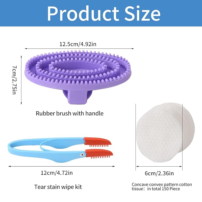 Curry Comb Kit, 4 Ring Curry Comb, Rubber Brush, Tear Stain Wipe Brush Set for Horses, Dogs, Goats, Cattle, Cow, Cleaning Supplies
