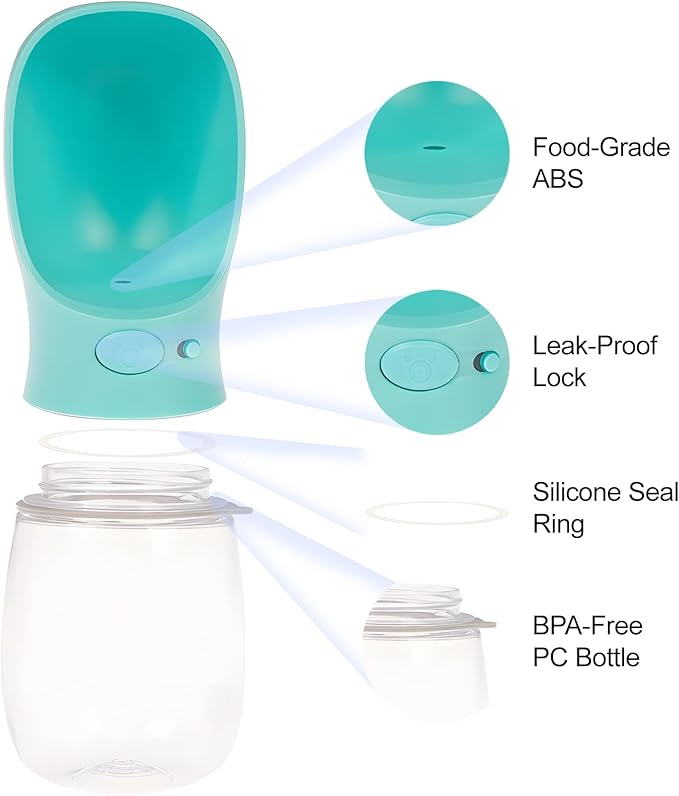 Portable Dog Water Bottle with Bowl – Leak Proof, Lightweight Travel Water Bottle for Dogs. (Blue, 550 ml)