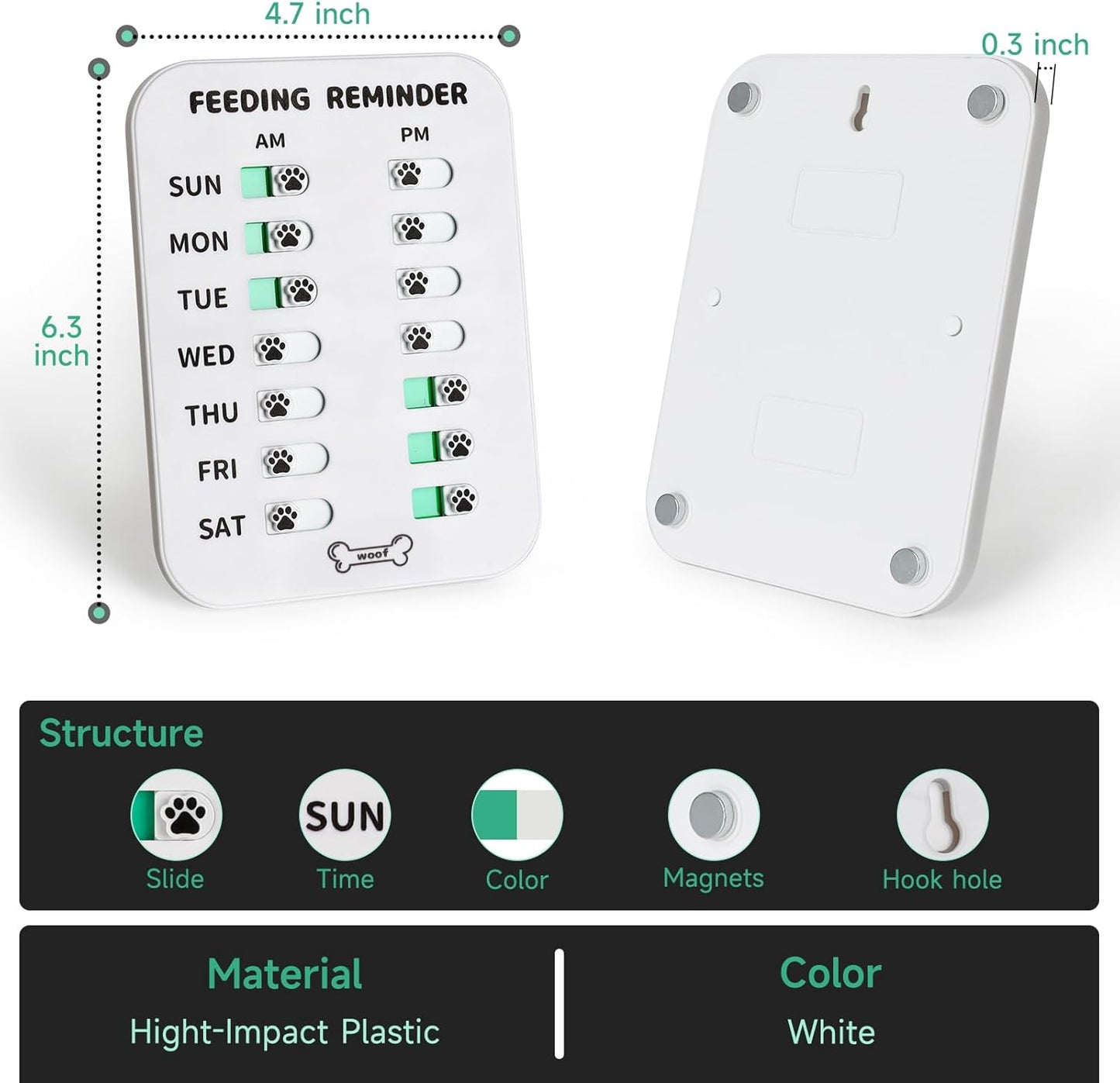 YAUYIK Dog Feeding Reminder, Magnetic Reminder Sticker, AM/PM Daily Indication Chart Feed Your Pets, Fridge Magnets and Double Sided Tape, Helps You to Track Pet Feeding & Medication (White)