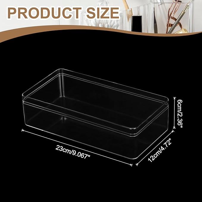 Acrylic Box with Lid, 9.06 x 9.06 x 2.36 in Acrylic Display Case Plastic Square Cube Container Storage Holder Stackable Bins for Cosmetic Collectible Candy Jewelry(2 Pack, Clear)