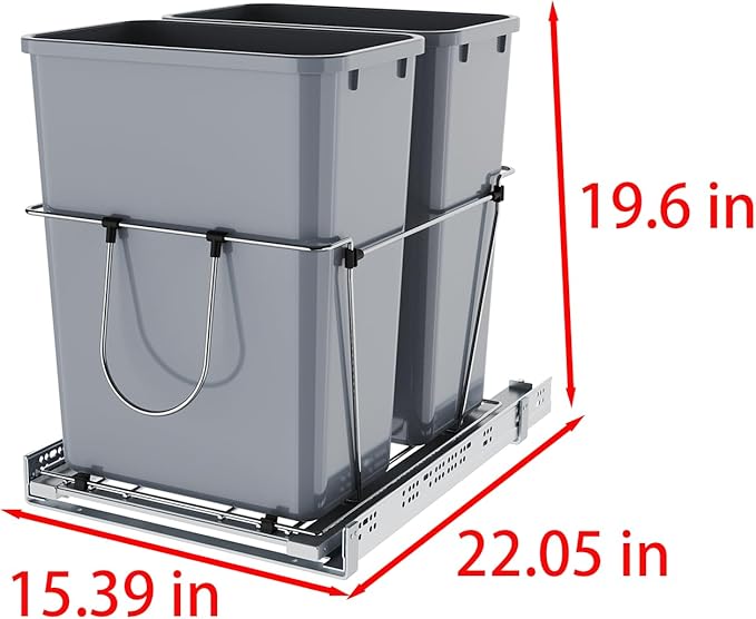 35QT Pull Out Trash Can for Under Sink Storage, Adjustable Sliding Drawer System, Doesn't Include Door Fittings (2*35 qt)