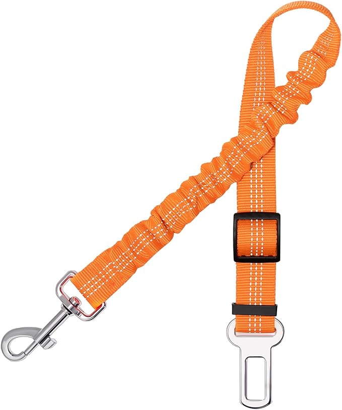 Dog Seat Belt for Car - Adjustable Dog Car Safety Harness, Elastic Cushioning Seatbelt Leash, Reinforced Metal Buckle Anti-Tangle Design, for Small and Medium Pets (Orange)