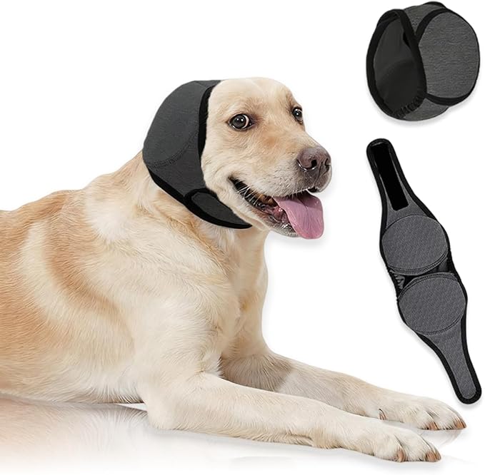 Dog Ear Covers,Dog Ear Muffs Noise Protection No Shake Head Wrap for Bath,Anxiety Relief Quiet Dogs Calming Hoodie,Adjustable Shower Cap Pet Ears for Grooming,Swimming,Hematoma(Grey,S)
