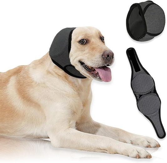 Dog Ear Covers,Dog Ear Muffs Noise Protection No Shake Head Wrap for Bath,Anxiety Relief Quiet Dogs Calming Hoodie,Adjustable Shower Cap Pet Ears for Grooming,Swimming,Hematoma(Grey,M)