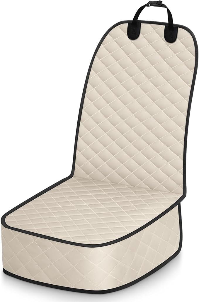 Dog Car Seat Covers Waterproof, Scratch-Proof Pet Front Cover for Cars, Nonslip Pet Passenger Seat Cover Protector, Universal Fit for Cars Trucks SUVs, Medium, Beige
