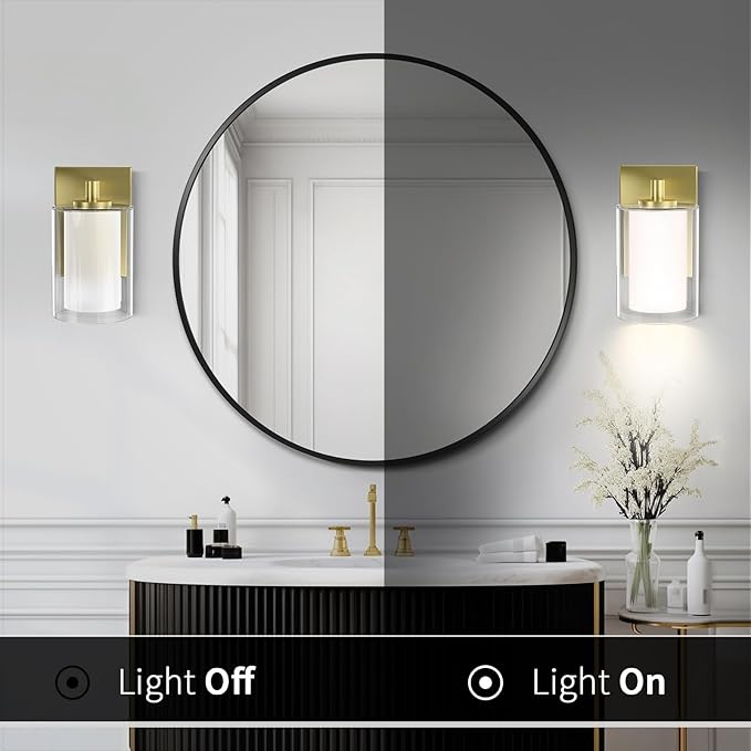 Kalium Bathroom Wall Sconces Set of Two Gold Double Clear Glass Shade Modern Vanity Lights Indoor Farmhouse Wall Light for Bedroom Living Room Hallway Bulb E26 Base (Bulbs Not Included)
