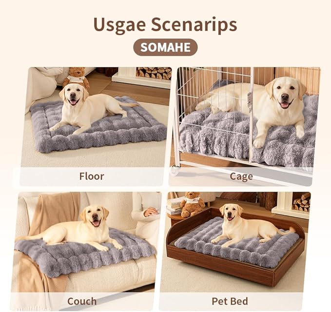 Cat Beds for Indoor Cats Faux Fur Pet Pad Mat Plush Kitten Bed with Non-Slip Bottom for Carriers/Couch Dog & Puppy Friendly 35 x 27 Inch X-Large Gery