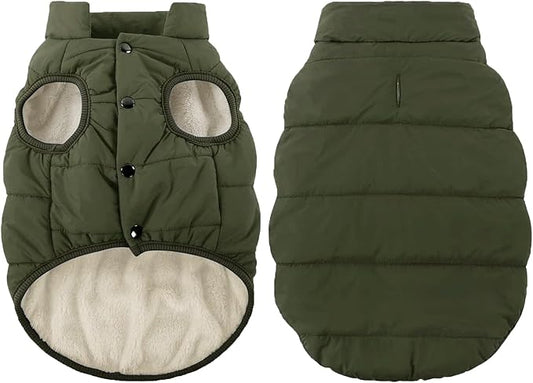 ASENKU Windproof Dog Winter Coat Waterproof Fleece Jacket Cold Weather Pet Apparel for Small Medium Large Dogs (ArmyGreen, XS)