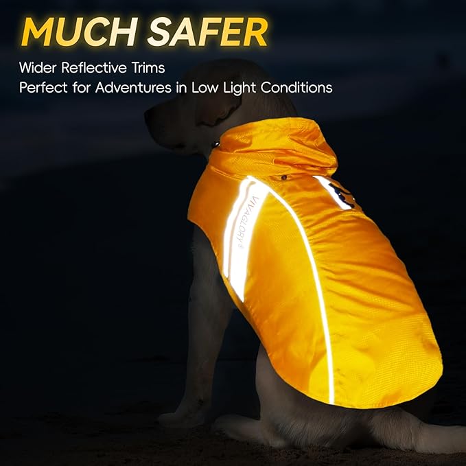 VIVAGLORY Wetoff Dog Raincoat, Rain Coat for Dog All Seasons Adventure, Rain Jacket with Harness Hole & Hood, Reflective Lightweight Waterproof for Doggy & Puppy, L, Yellow