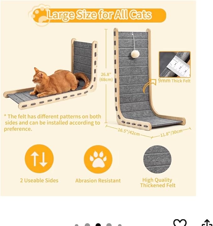 Cat Scratching Post with Hanging Toy Ball, 26.8" Tall Wood Frame with Felt Pad, Furniture Protection Scratcher for All Cats (Gray)