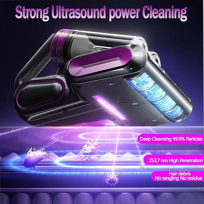 Bed Vacuum Cleaner,16Kpa Suction Double Cup Cordless Mattress Vacuum Cleaner with Ultrasonic and LED Display,18000 RPM/Min Brushroll,Cordless Vacuum for Pet Hair,Sofas,Blankets,Mattresses,etc.