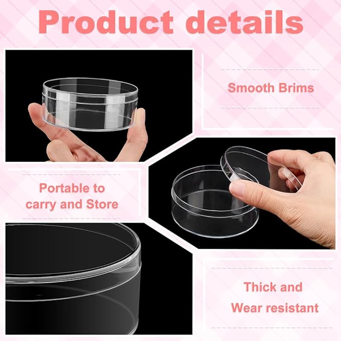 AHANDMAKER 50PCS Clear Round Organizer Box 3"x1" Small Acrylic Containers with Lids Circular Candy Box for Bead Jewelry Storage Wedding Graduation Gift Craft Decorations