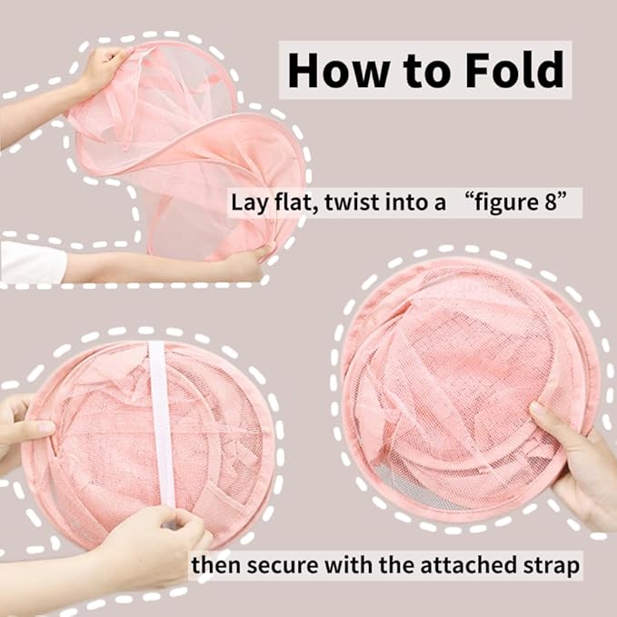 Pink Foldable Mesh Pop Up Laundry Hamper Set with Washing Machine Pet Hair Catcher, Lint Remover & Self-Adhesive Bow Hooks – Breathable and Space-Saving Design for Balcony Laundry Room Organization
