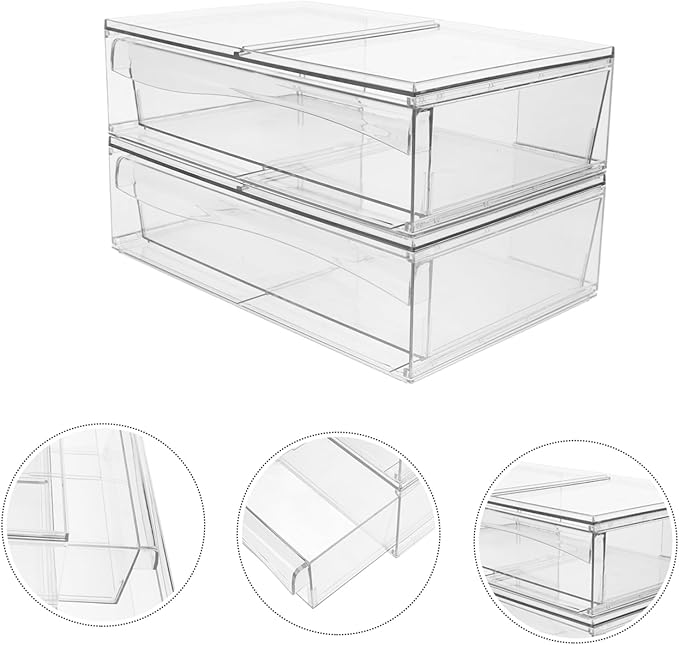 2pcs Stackable Acrylic Makeup Organizer Bins Drawer for Desktop Storage Cosmetic Storage Box for Vanity and Bathroom for Keeping Essentials Organized