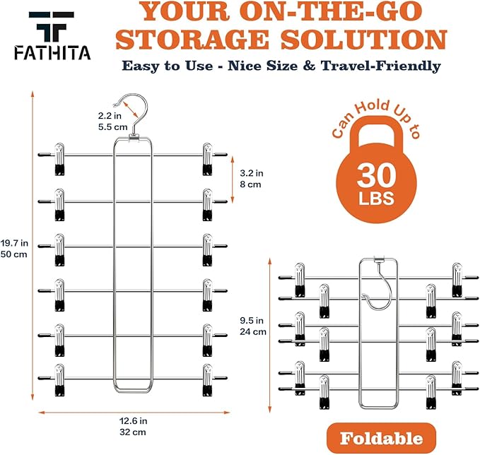 3 Pack Pants-Hangers-Space-Saving,6 Tier Skirt-Hangers with Clips for Closet-Organizers-and-Storage,Foldable Dorm-Room-Essentials-for-College-Students-Girls,Closet Organizer System Jean Yoga Hanger