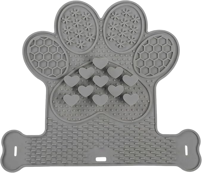 Licking Mat for Dogs & Cats, Slow Feeder Lick Pat, Anxiety Relief Dog Feeding Mat for Butter Yogurt Peanut, Grey