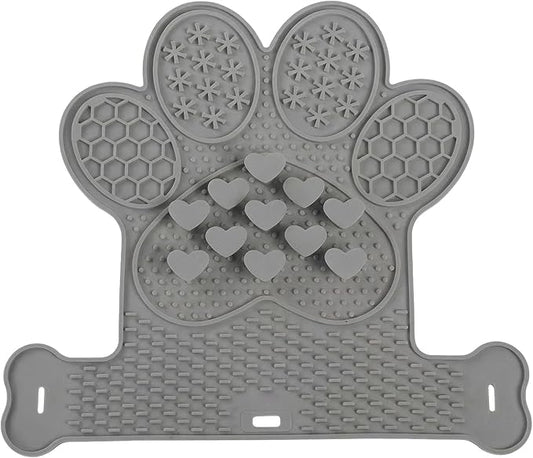 Licking Mat for Dogs & Cats, Slow Feeder Lick Pat, Anxiety Relief Dog Feeding Mat for Butter Yogurt Peanut, Grey