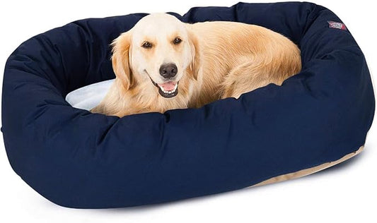 Majestic Pet 40 Inch Poly-Cotton Sherpa Calming Dog Bed Washable – Cozy Soft Round Dog Bed with Spine for Head Support - Fluffy Donut Dog Bed 40x29x9 (inch) – Round Pet Bed Large - Navy Blue
