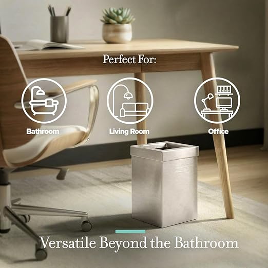 Gatco Small Bathroom Trash Can With Lid, Square 3 Gallon Stainless Steel Wastebasket, Under Sink, Satin Nickel, For Bathroom, Bedroom, Office (1914)