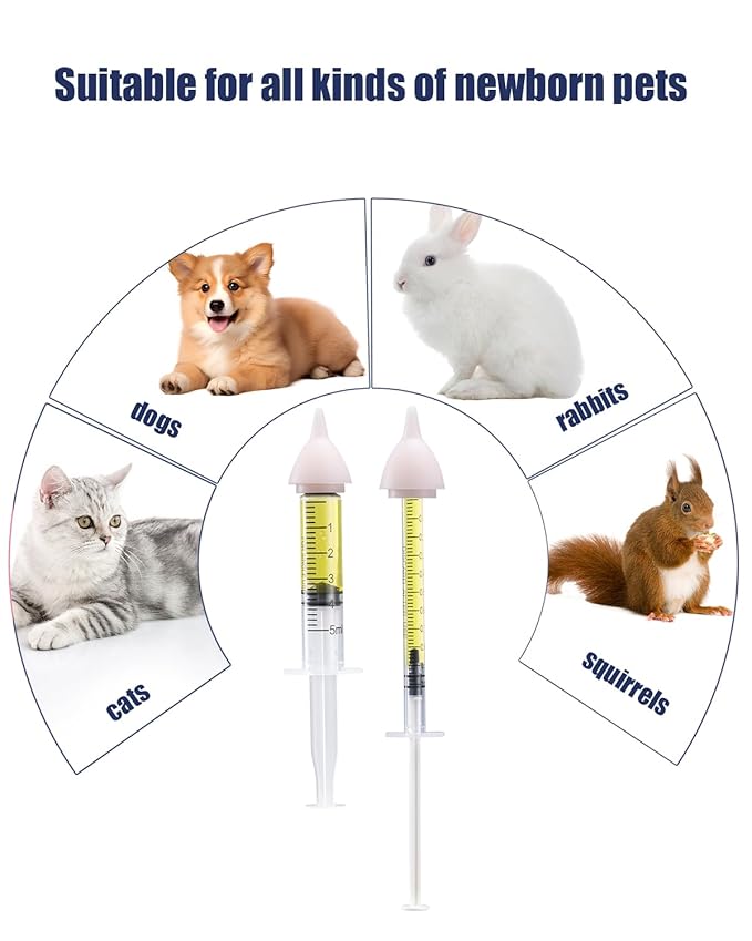 Pet Nursing Bottle, Nursing Bottle Kits, Kitten Bottle Feeding Kit, Suitable for Feeding Newborn Puppy, Kitten, Squirrel, Hamster, Bunny, 1 Milk Bottles, 6 Pet Nipple
