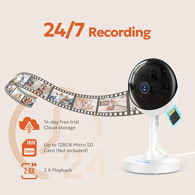 Indoor Security Camera, owltron 2K Cameras for Home Security with Motion Detection, Pet Cam & Baby Monitor with Night Vision, 2.4 GHz WiFi Two-Way Talk, Cloud/SD Storage, Works with Alexa