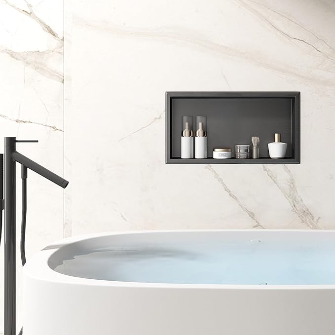 24" X 12" Shower Niche No Tile Needed, 304 Stainless Steel Recessed Wall Niche, Built-in Wall Niche Insert for Bathroom, Kitchen, Entryway, or Living Room, Gunmetal Gray