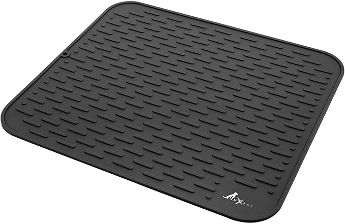 LuxPal Large 17X15 Premium Grade Silicone Dog & Cat Indoor or Outdoor Food Mat for Pets and Animals None Slip Food Tray Placemat for All Floors, Washable, Food Grade, (Black)