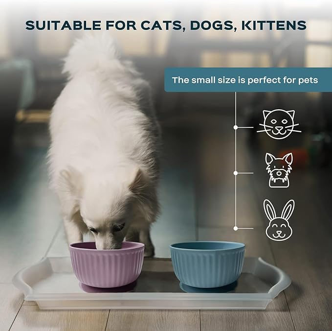 Cat Bowls with Suction Cup 13 Oz — Elevated Silicone Pet Dish with Non-Slip Bottom for Dry Food, Wet Food and Water (Soft Pink)