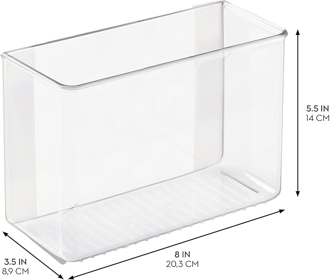 iDesign AFFIXX Plastic Wall Mount Organizer for Kitchen, Bathroom, Office, Bedroom, Garage, Craft Room, 3.5" x 8" x 5.5", Clear