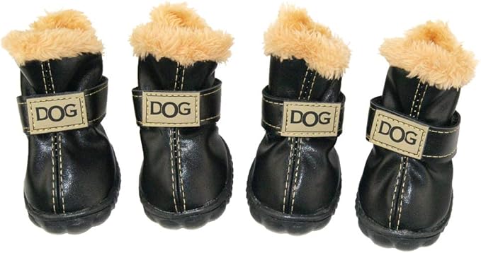 WINSOON Puppy Dog Shoes for Small Dogs Medium and Large Dogs，Dog Winter Boots，Pet Paw Protectors Covers, Snow Booties for Hiking Set of 4 (Size 2, Black)