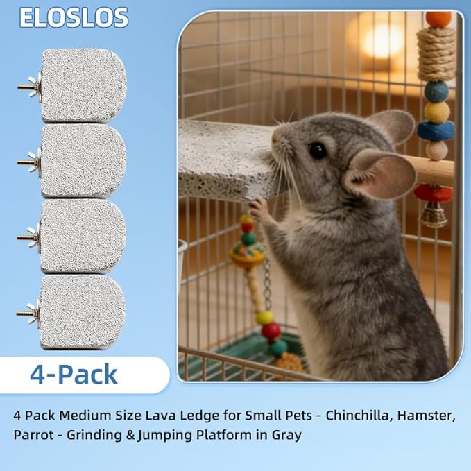 4 Pack Medium Size Lava Ledge for Small Pets - Chinchilla, Hamster, Parrot - Grinding & Jumping Platform in Gray