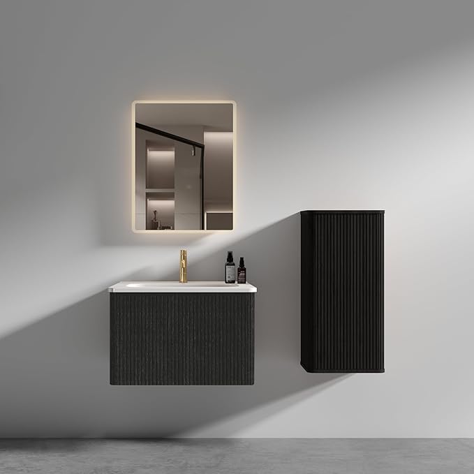 Wall Mounted Floating Bathroom Vanity with Sink Large Storage Modern Design One-Piece Sink Basin Minimalist Cabinet Built-in Overflow for Contemporary Bathrooms
