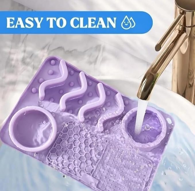 Dog Lick Mat with Bowls & Spatula, Slow Feeder Licking Tray for Dogs, Anxiety Relief Enrichment Mat, Food-Grade Silicone, Non-Slip, Dishwasher & Freezer Safe