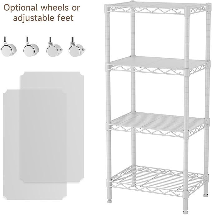 4 Tier Adjustable Storage Shelves Metal Utility Shelf Wire Shelving Unit Organizer Rack for Home Kitchen Office Bathroom Pantry Room 12" D x 18" W x 44" H